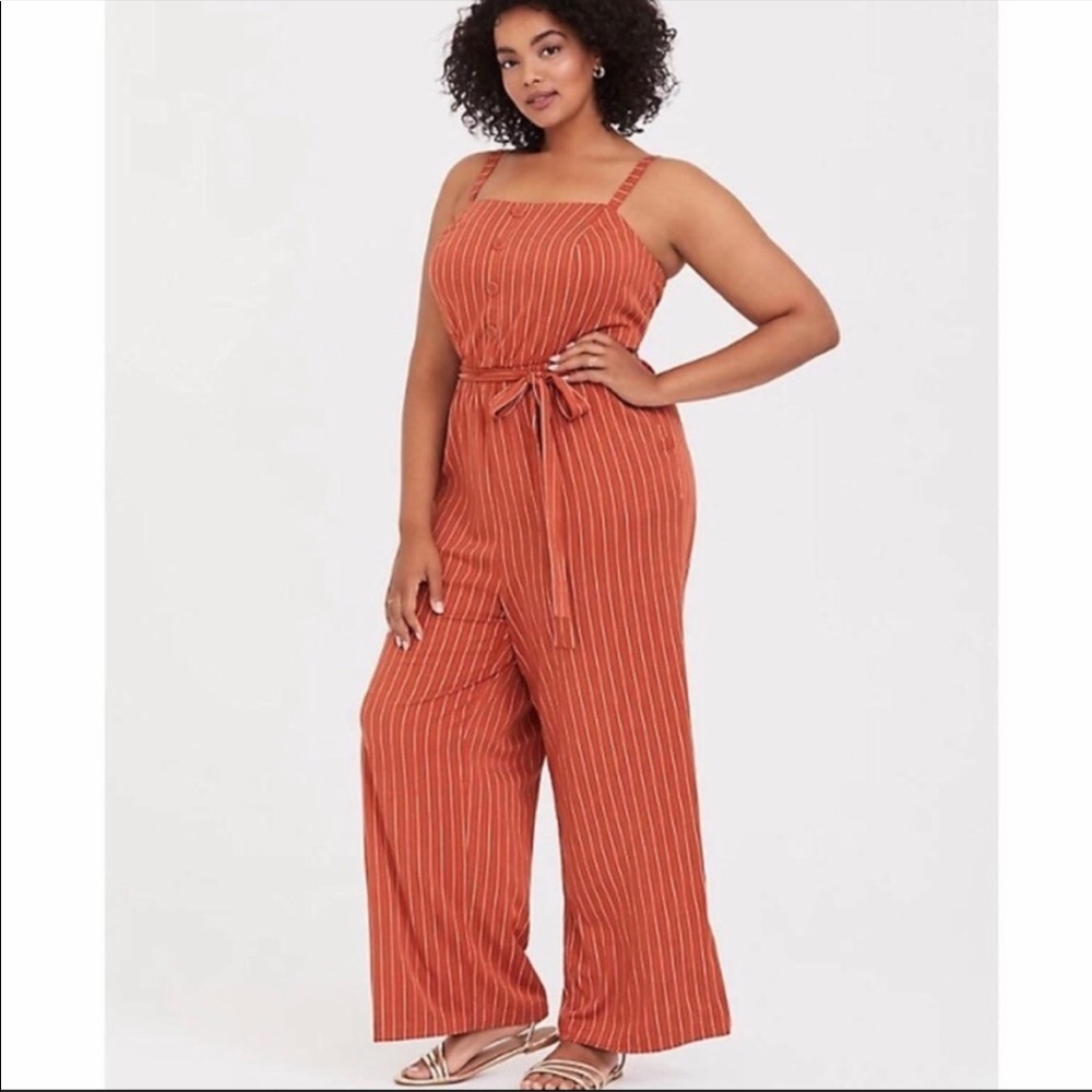 COPY - Torrid 2X BURNT Orange & White Striped Stretch Challis Jumpsuit